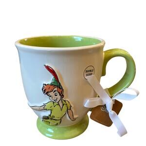 Rae Dunn Disney PETER PAN Double Sided Large Footed Ceramic Mug New